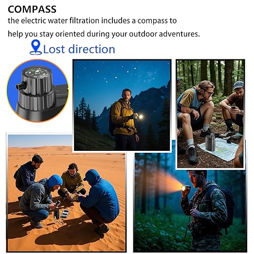 YOTAN Electric Water Purifier Survival, 0.01 Micron 6-Stage Portable Water Filter with Emergency Compass, Water Purification System for Camping, Backpacking, Hiking, Travel, Biking, Fishing, Hunting