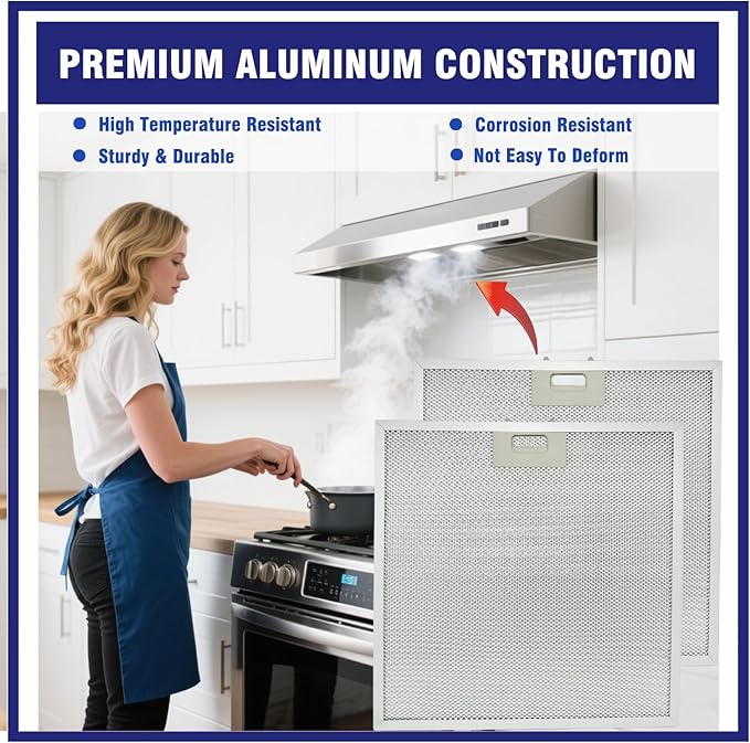 2 Pcs WB02X27207 Range Hood Grease Filter Mesh Fit for GE JVX5300BJ1TS JVX5300DJ1WW JVX5300DJ1BB, Replace 4463981 AP6039217 PS11771771 EAP11771771 (13.75''x13.75'')