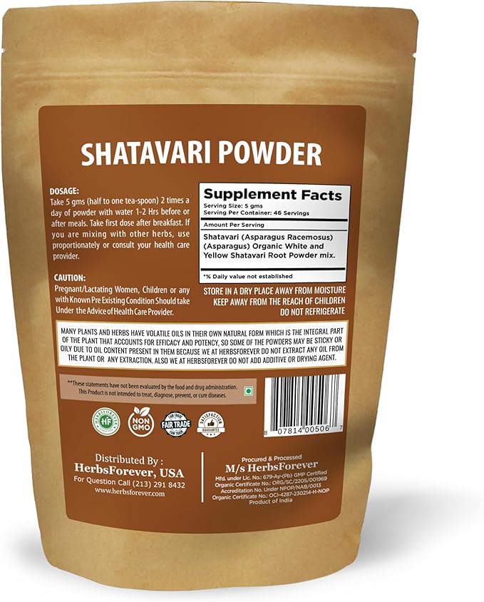Shatavari Powder Asparagus Racemosus Lactation Support Herb Non GMO, Vegan 230 GMS