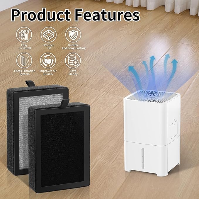 LV-H128 Replacement Filter for LEVOIT LV-H128 / PUURVSAS (HM669A) / ROVACS (RV60) Air Purifier, 3-Sets Filtration System Activated Carbon Filter Replace Part # LV-H128-RF (2 Pack)