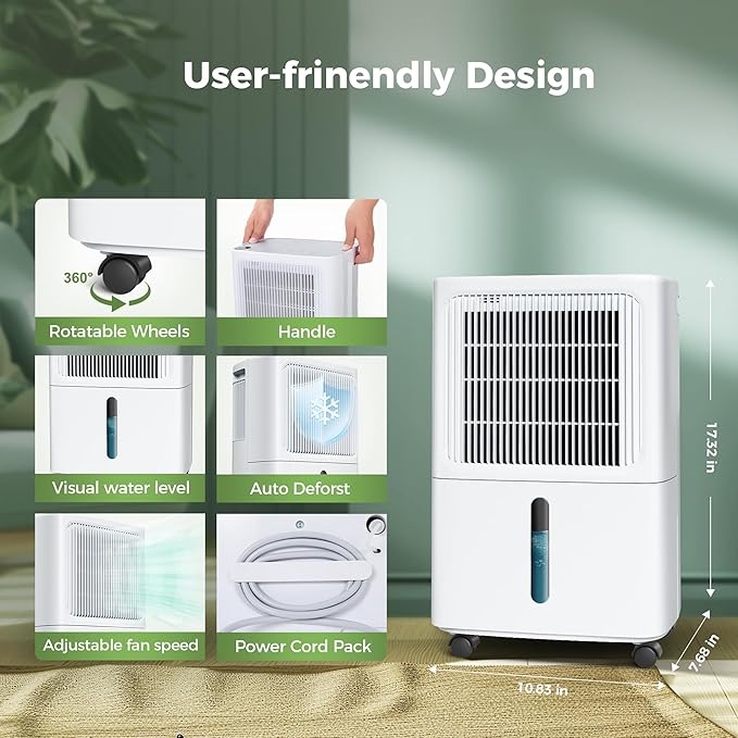 2500 Sq.ft Dehumidifier for Home and Basement, 31 Pint Dehumidifier with Drain Hose, Intelligent Humidity Control, 3 Operation Modes,24HR Timer,Auto Defrost, Ideal for Large RV, Bathroom, Bedroom