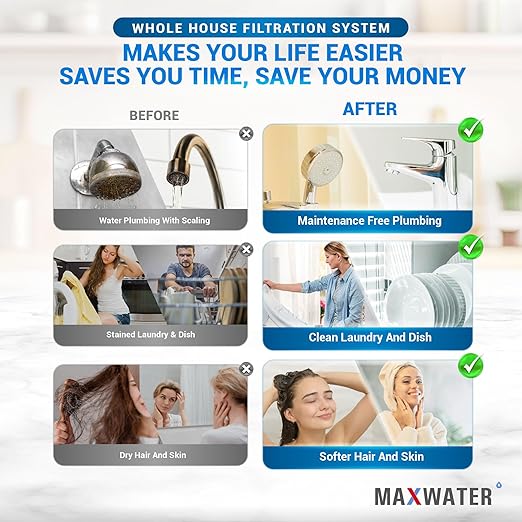 20" Dual Clear & Blue Whole House Water Filter 1" w/Pressure Gauge, Double O Ring Filter Housing, 20"x4.5" 5-Micron Sediment, CTO Carbon Water Filters