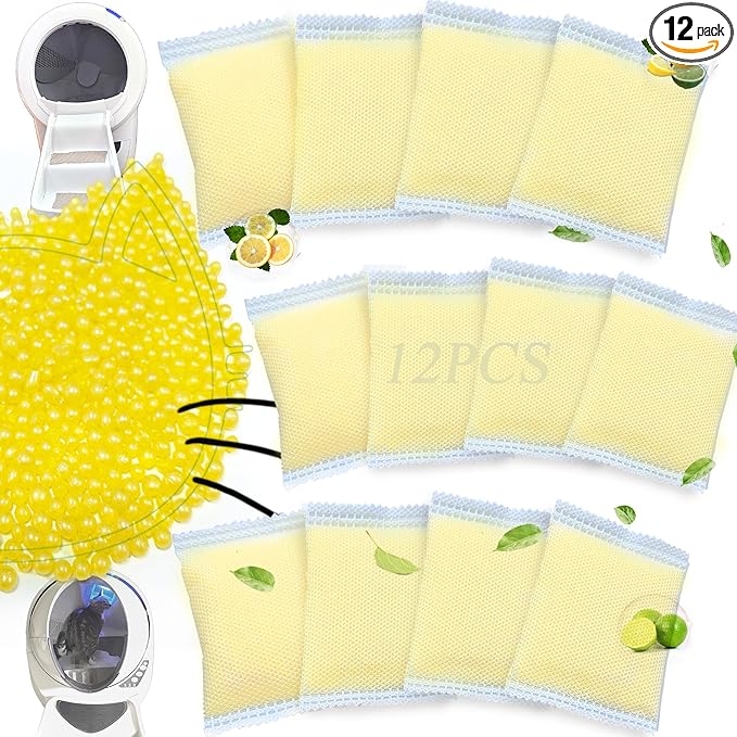 12 Pack Odor Remover Refills Compatible with Whisker OdorTrap Pod, Cat Toilet Odor Eliminates Deodorant for Litter-Robot and Traditional Litter Boxes (12* Lemon)