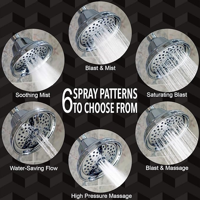 Massaging Shower Head High Pressure - Multi-Function, Massage Rainfall Showerhead With Boosting Mist For Low Flow Showers & Adjustable Water Saving Nozzle, 2.5 GPM - Chrome