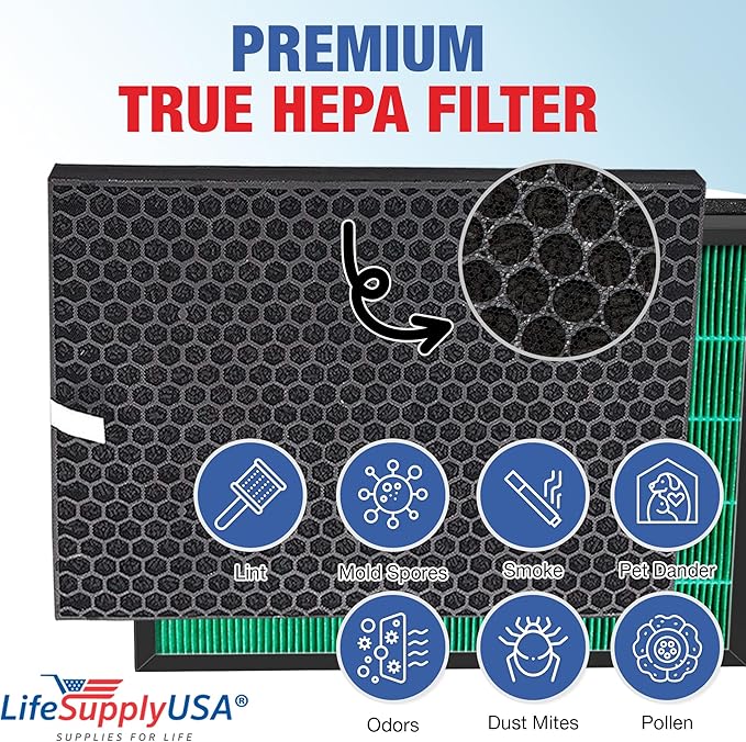 LifeSupplyUSA Complete Replacement Filter Set (1 True HEPA Air Cleaner Filter + 1 Carbon Filter) Compatible with RabbitAir BioGS 2.0 Ultra Quiet SPA-550A and SPA-625A Air Purifiers
