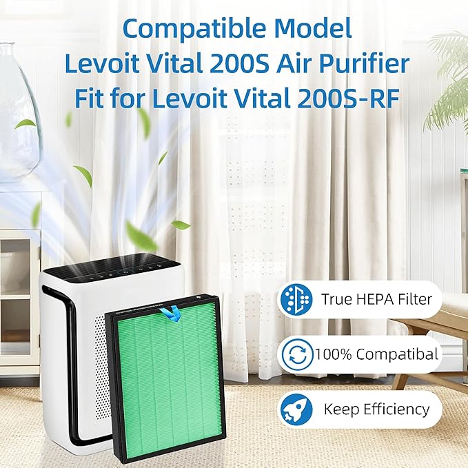 Vital 200S Toxin Absorber Replacement Filter for LEVOIT Vital 200S Air Purifier, 3-in-1 True HEPA and High Efficiency Activated Carbon Filter, Replaces Vital 200S-RF-TX(LRF-V201-GUS), 2 Packs, Green