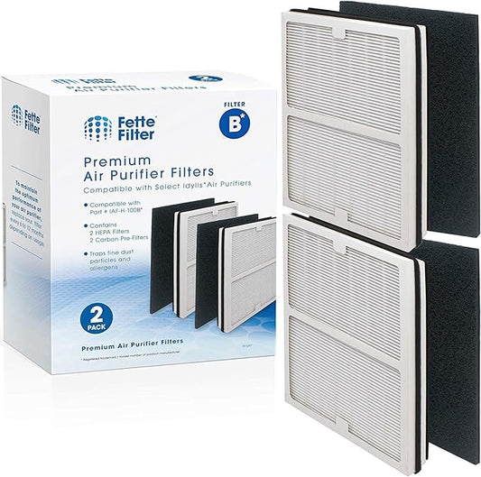 Fette Filter - 2PK Air Purifier Filter with Carbon Prefilter Compatible with Idylis B Models: AC-2125, AC-2126, IAP-10-125, IAPC-40-140, IAP-10-150, IAP-10-050, Compare to Part # IAF-H-100B Pack of 2