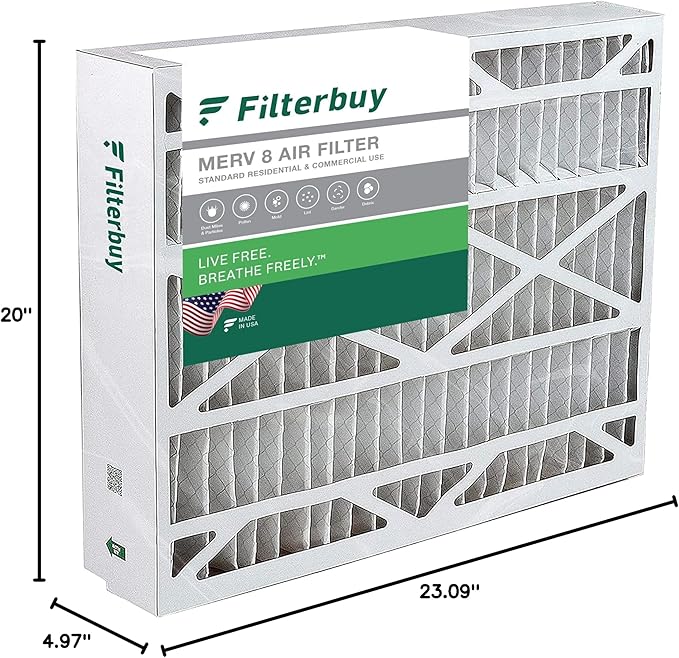 Filterbuy 21x23.5x5 Air Filter MERV 8 (MPR 700) Dust Defense Replacement (1-Pack), Pleated HVAC AC Furnace Filters for Trane Perfect Fit & American Standard (Actual Size: 20.00 x 23.09 x 4.97)