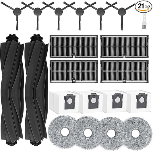 Accessories Kit for Dreame L10s Pro Ultra Heat / L10s Ultra Gen 2 / X30 Ultra Robot Vacuum, 2 Main Brushes, 4 HEPA Filters, 4 Mop Pads, 4 Vacuum Bags, 6 Side Brushes, 1 Cleaning Brush