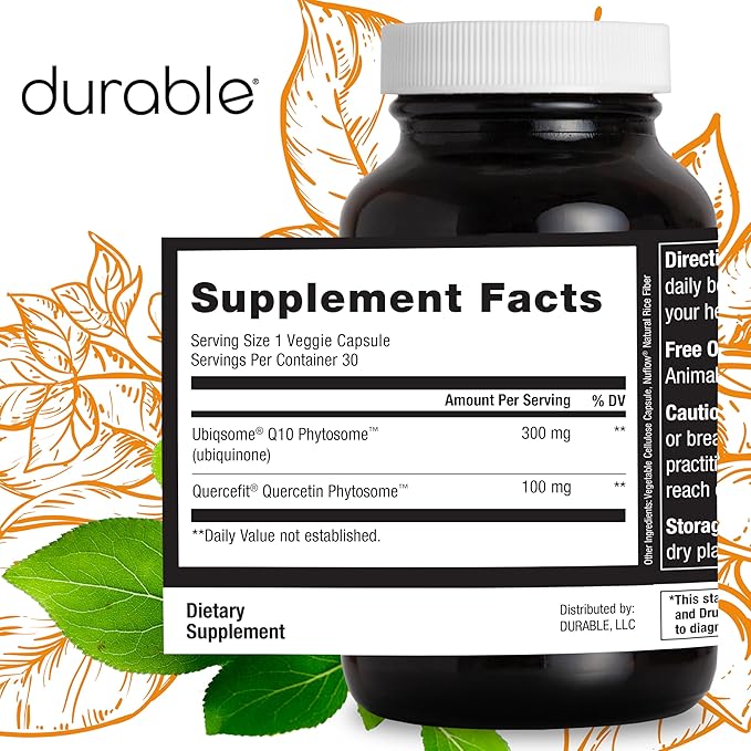 Durable CoQ10 – 300 mg Ubiqsome® CoQ10 Phytosome with 9X Better Absorption, One Per Day Antioxidant for Heart Health, Doctor-Formulated, Made in USA - 90 Day Supply (90 Capsules)