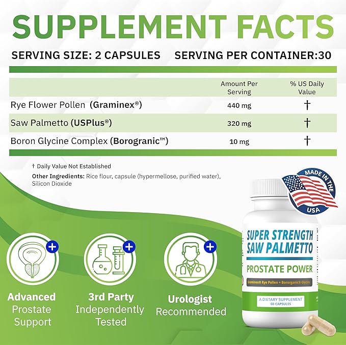Saw Palmetto Extract for Men: Prostate Health Supplement. High Strength Prostate Support Supplement for Men s Health. Prostate Power 180 caps