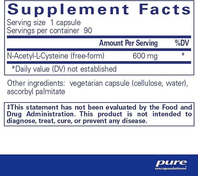 Pure Encapsulations NAC 600 mg - N-Acetyl Cysteine NAC Supplement for Lung Health & Immune Support, Liver Support & Antioxidants* - with Freeform N-Acetyl-L-Cysteine - 90 Capsules