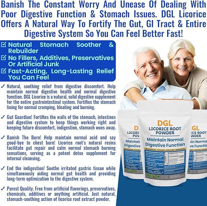 DGL Licorice Supplement: Supports Digestive Health, Gut Lining Support, DGL Powder for Wellness, Licorice Root Extract Powder, 140 serv.