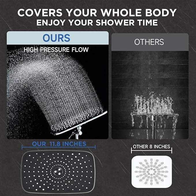 Veken Wide Rain Shower Head with Handheld, High Pressure Rainfall Showerhead Combo with Arm for Bathroom Accessories, Home Decor, Detachable Dual Shower with Multi Modes Handheld Spray, Silver Chrome