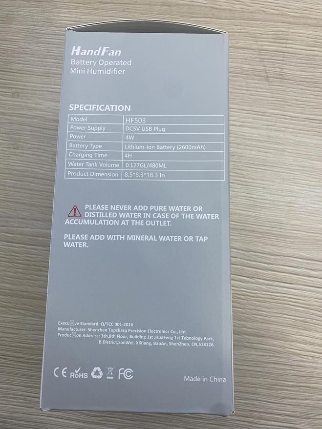 HandFan Small Portable Humidifier Rechargeable, 140ml/h Wireless Ultrasonic humidifier Battery Operated, Mini Personal Cordless Cool Mist Humidifiers, for Bedroom Office Travel Car Plants(Gray)