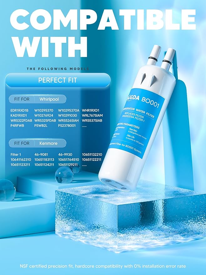 BOGDA W10295370A Water Filter Replacement Fit for EDR1RXD1, WHR1RXD1, Filter 1, W10295370, KAD1RXD1, P8RFWB2L, P8WB2L, P4RFWB, P5WB2L, 46-9081, 46-9930 Compatible with Whirl-pool Ken-more (3 Filters)
