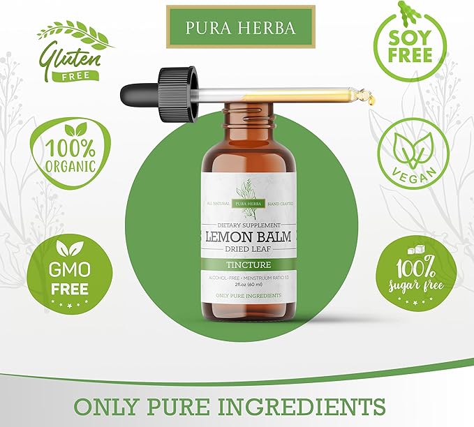 Lemon Balm Tincture – Alcohol-Free | Melissa Officinalis Liquid Extract | Natural Calming & Sleep Support | Herbal Stress Relief – 2 oz