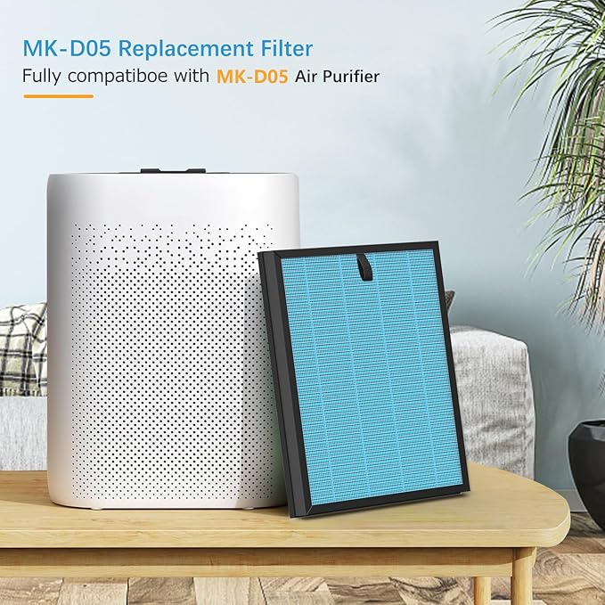 2 Pack MK-D05 Air Filter Replacement for A-EVE MK-D05 Air Purifiers, 4-in-1 High-Efficiency Filter - Standard Version, Blue