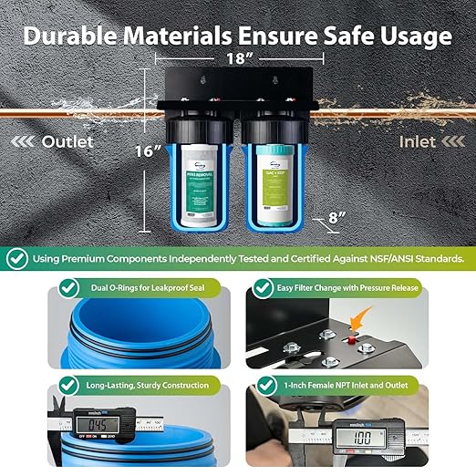 iSpring PFAS & Heavy Metals Whole House Water Filter System, SGS-Tested to Reduce 99% PFAS, 2-Stage Filtration Removes Lead, Heavy Metals, Chlorine, Sediment & Odor, 1” Inlet/Outlet Model: WGB21B-PFKS