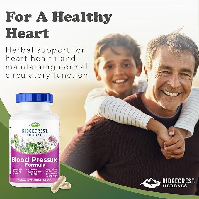 RidgeCrest Herbals Blood Pressure Herbal Formula, 12 Herbs, Poria Mushroom, Gastrodia, Gardenia, for Heart, Vascular, Circulation Health (60 Count (Pack of 1))