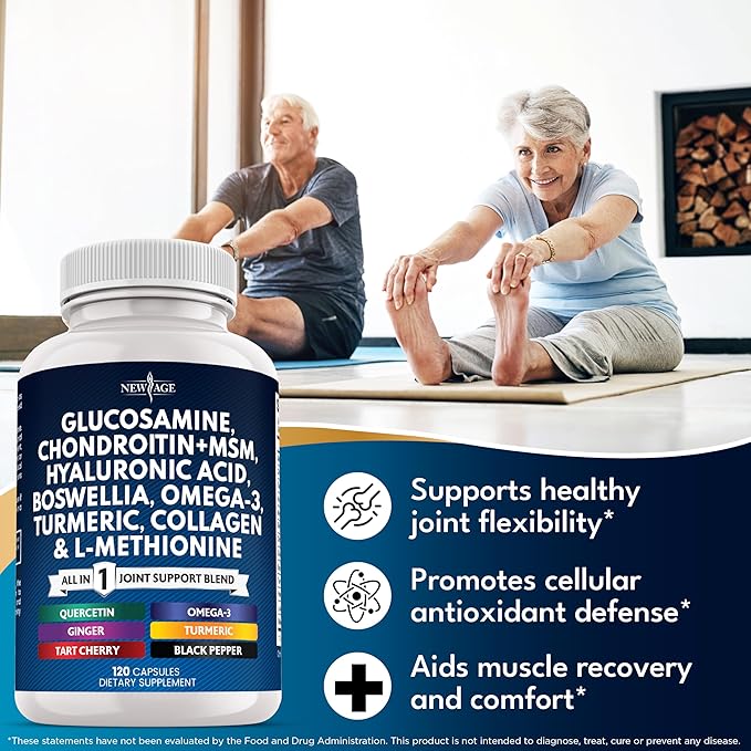 Glucosamine Chondroitin, MSM, Turmeric Curcumin, Collagen, Hyaluronic Acid, Omega 3 – Health Supplement for Men & Women – 360 Count