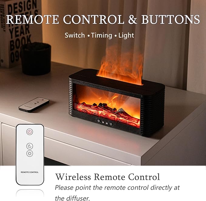 2025 Upgraded 9 Color Flame Fireplace Aroma Essential Oil Diffuser,250ml USB Desktop Noiseless Cool Mist Humidifier with Timer Auto-Off Protection for Home,Office, Gift (Black)