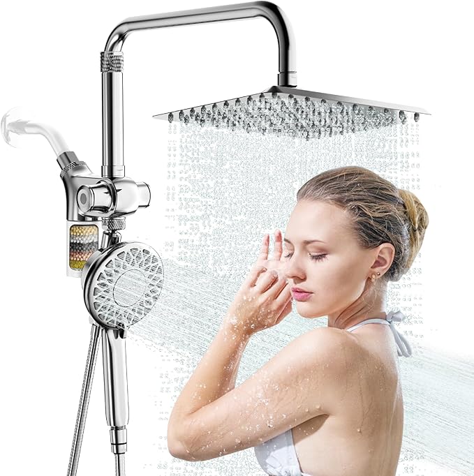 10" Rainfall Shower Heads with Handheld Spray Combo High Pressure, Magnetix Shower Head with Filters for Hard Water, 2 in 1 Dual Shower Head with Handheld and Adjustable Slide Bar (Chrome)