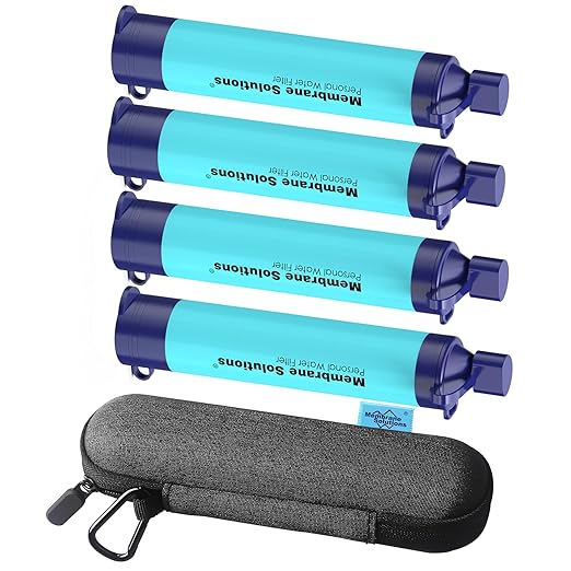 Membrane Solutions 4Pack Water Filter Straw with A Storage Case, Water Filter Cover, Portable Personal Water Purifier Straw Protective Carrying Bag, for Travel Survival Emergency Preparedness