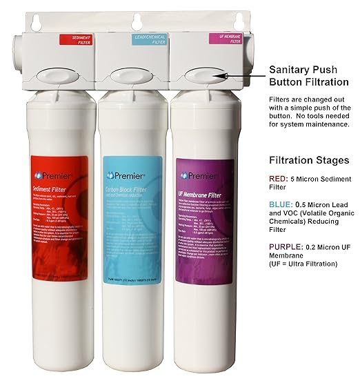 Watts Premier Pure UF-3 Three-Stage Under Counter Ultra Filtration System, Filter-Pure Module, Push Button Water Filters: Sediment Filter, LVOC Carbon Filter, UF Membrane, WQA Certified