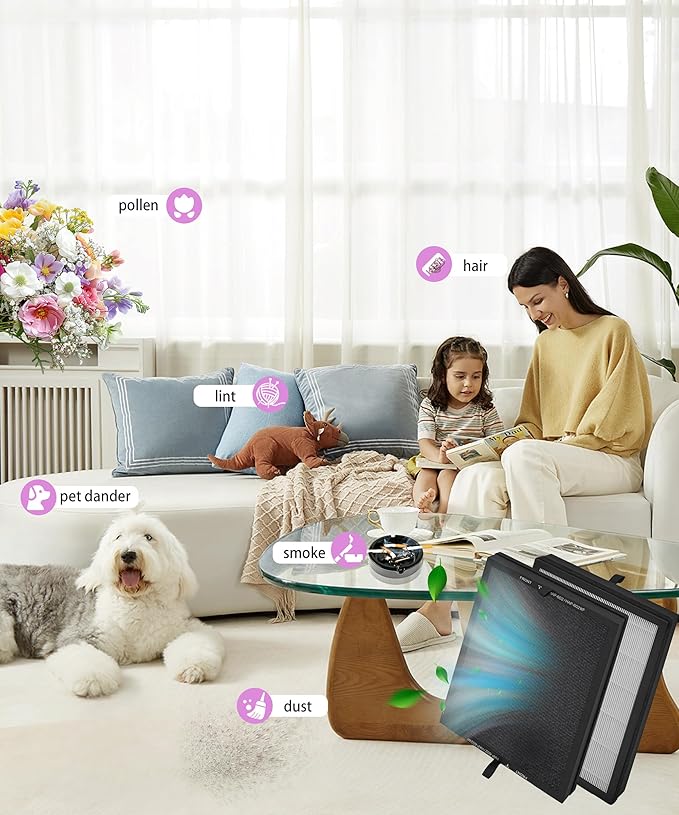 HAP602 Replacement Filter Compatible with ECOSELF Air Purifier HAP602 HAP602WF, 3-IN-1 Filtration with H13 HEPA Activated Carbon Filters, 2 Counts