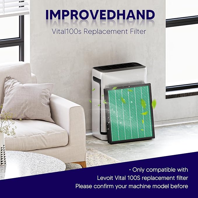 Improvedhand Vital 100S HEPA Replacement Filter Toxin Absorber Compatible With LEVOIT Vital 100S/100S-P Air Purifier, High-Efficiency 3-IN-1 True HEPA and Activated Carbon Filters, Pack of 2, Green