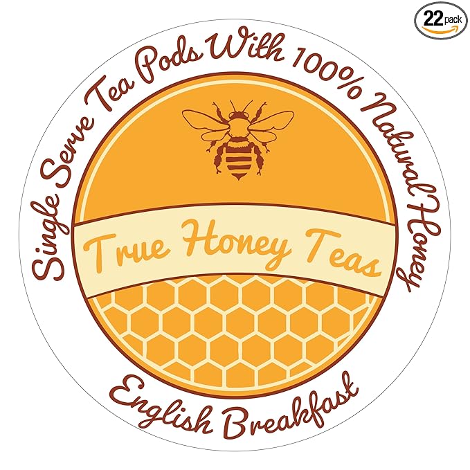 True Honey English Breakfast Tea Pods - Honey Crystals Blended in Every Tea Pod - Strong Antioxidant Support - All Natural Organic Herbal Caffeinated Tea 22 Count