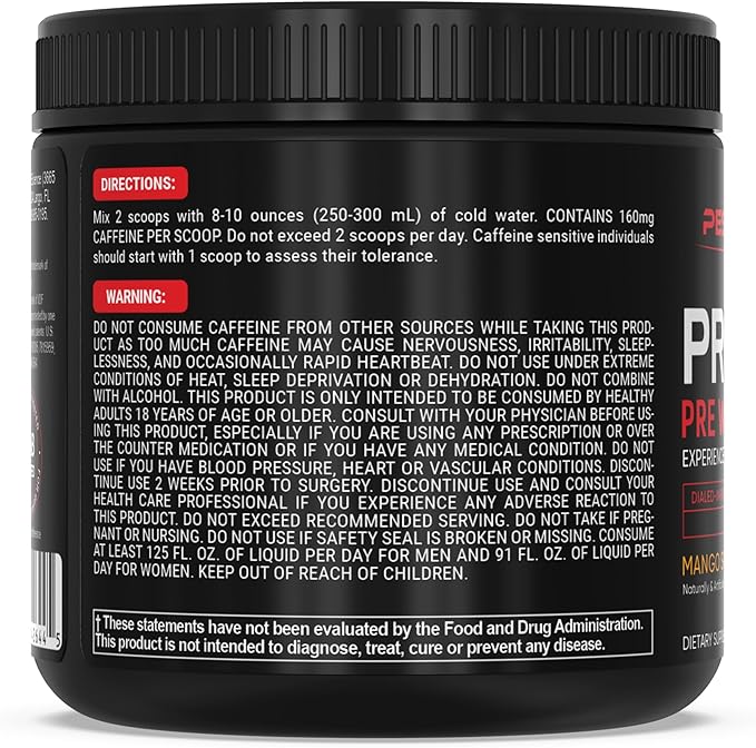 PEScience Prolific Pre Workout Powder for Men & Women with L-Citrulline Nitric Oxide Booster, Energy Powder & Nootropic for Focus – Preworkout Without Beta Alanine – 40 Scoops, Mango Splash