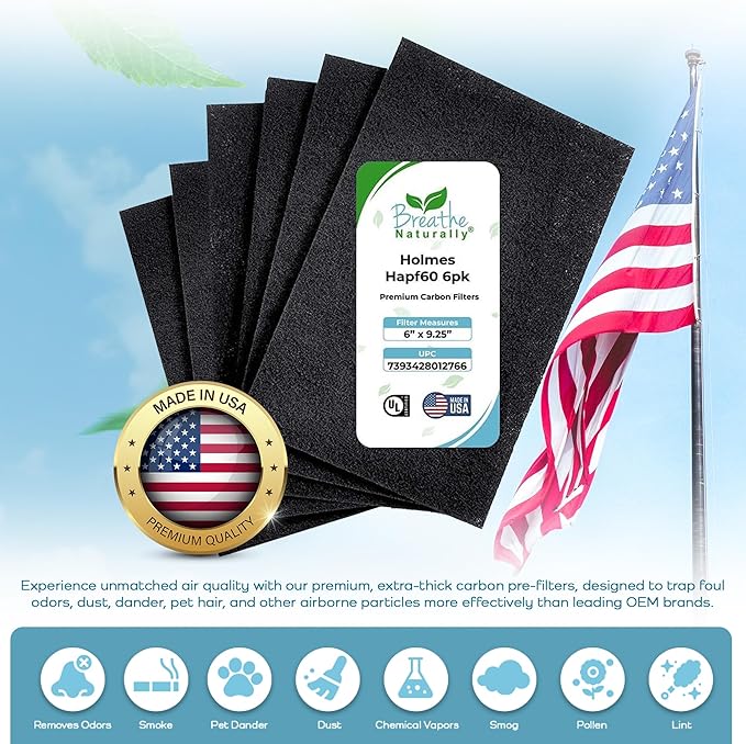 Breathe Naturally - Hapf600 HEPA Carbon Filter Replacement for Holmes Air Purifiers - High Efficiency Carbon Air Cleaner Filters - Compatible with Holmes HAPF600 Series - (6 Pack Carbon Filter C)