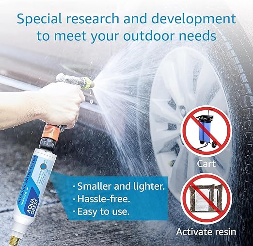AQUA CREST Inline Water Filter, Dedicated for Car Washing, Window & Yard Cleaning, Effectively Reduce Hard Water Spots, Soften Water, Upgraded Formula, 4 Pack with 2 Hose Protector
