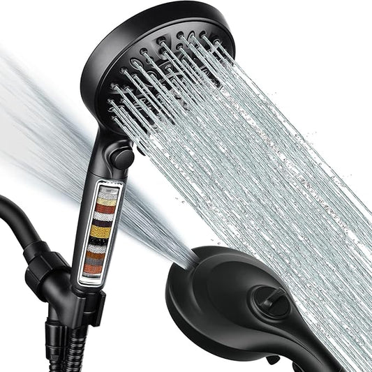 Handheld Shower Head with Filter: 9 Spray Settings High Pressure Shower Head with ON/OFF Pause Switch, 15 Stage Water Softener Filter for Hard Water Remove Chlorine and Harmful Substances
