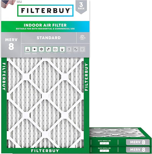 Filterbuy 24x36x1 Air Filter MERV 8 Dust Defense (3-Pack), Pleated HVAC AC Furnace Air Filters Replacement (Actual Size: 23.50 x 35.50 x 0.75 Inches)