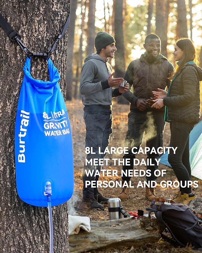 Ultra Gravity Water Bag, Compatible with Water Filter & Water Filtration System, Gravity Water Filter Bag for Camping Hiking Backpacking, Portable Foldable Hangable Design(8L/2Gal)