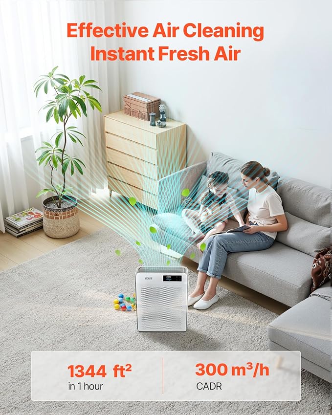 VEVOR Air Purifier for Bedroom Home, H13 HEPA Layer, 1344 ft²/h Smart Air Purifier with Speed Control & Child Lock Guard, Efficient Air Cleaner with Convenient Touch Panel & 22 dB Sleep Mode