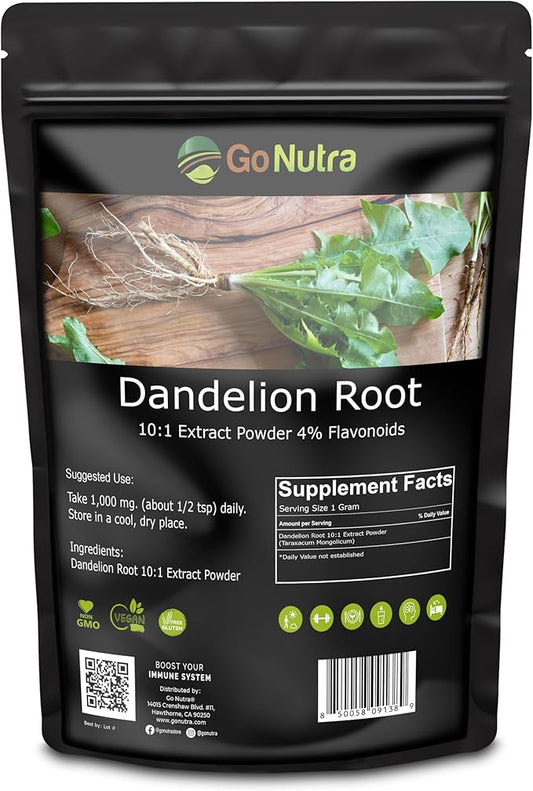 Go Nutra Dandelion Root Powder | Potent 10:1 Extract with 4% Flavonoids | Digestion & Immune Support | Rich With Antioxidants | Natural Powder for Tea, Coffee, & More | Non-GMO | Vegan-Friendly | 8 oz