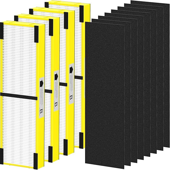 4 Pack FLT4825 HEPA Filter B Replacement Compatible with G-Guardian AC4825, AC4300, AC4850, AC4880, AC4900, CDAP4500, AP2200 Air Purifier, 4 True HEPA Filters & 8 Carbon Pre-Filters, Yellow