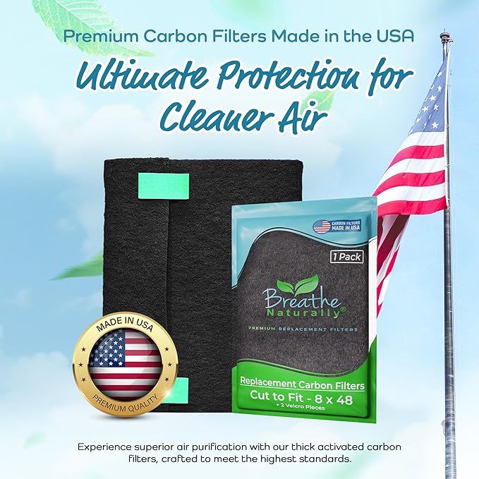 Breathe Naturally Universal Cut To Fit Carbon Activated Air Filter - Replacement Charcoal Filters - Pre Filter Carbon Sheet for Air Purifier, Vent Filters & More - Made in USA (Pack of 1, 8x48)