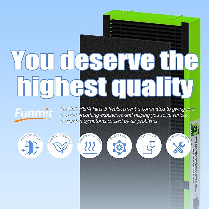 FLT4825VO HEPA Filter B Toxin Absorber Replacement Compatible with G-Guardian AC4825, AC4300, AC4900, AC4825DLX, AC4850 Air Purifier, 4 H13 True HEPA Filters + 8 Activated Carbon Pre-Filters, Green