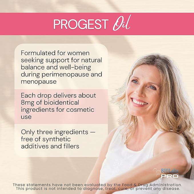 BIOLABS PRO Progest Maxx Oil - Bioidentical Natural Solution - 8mg Per Drop - Three Month Supply - Luxury Glass Bottle - 1oz