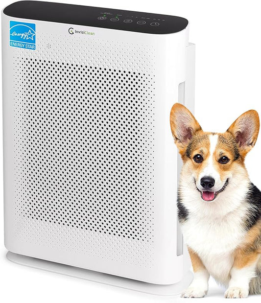 Air Purifier for Home Allergies & Pets | 4-in-1 H13 True HEPA Filter/Ionizer/Carbon + UV Light | Portable Air Purifiers for Large Room & Bedroom Odor Elimination - InvisiClean Aura II