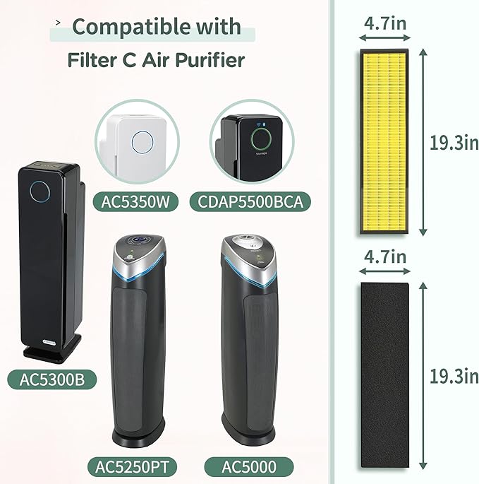 [Pet Care] Uaswpart FLT5000 Filter C Replacement Compatible with Germ-Guardian Filter Replace AC5000E AC5250PT AC5300B AC5350B AC5350W CDAP5500BCA and More, 4x H13 HEPA with Carbon+4x Pre-Filters