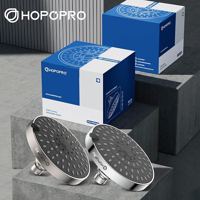 HOPOPRO 5-Mode High Pressure Shower Head - The Washington Post, NBC News, Today TV Show Recommended - High Flow Fixed Showerheads (6 Inch Brushed Nickel)