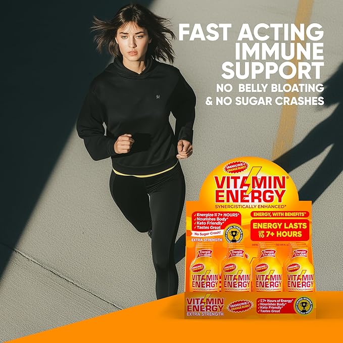 Vitamin Energy Immune+ Extra Strength Energy Shot Orange Burst 48 Pack, 260mg Natural Caffeine, B-Vitamins, Citicoline, Green Tea, Immunity & Focus Support, Zero Sugar, Gluten-Free 1.93 fl oz