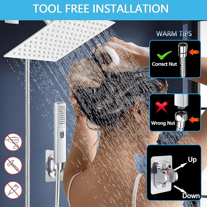 Dual Shower Heads with Handheld Spray Combo, 6" High Pressure Square Rain Shower Head with Hose 78" Stainless Steel & 3-Way Diverter, Anti-Clog Nozzles, Ultra Thin Water Saving, Chrome, AWAXFOLO
