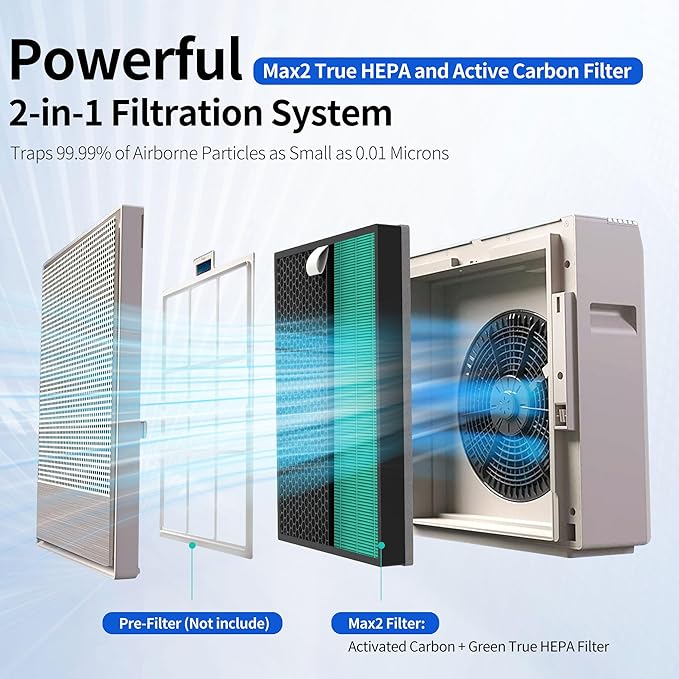 250/250S Replacement Filters for Coway AIRMEGA Max2 250 250S Smart Air Purifier, Max 2 Green True HEPA and Activated Carbon Filter Set, AP-1720-FP 2 Pack